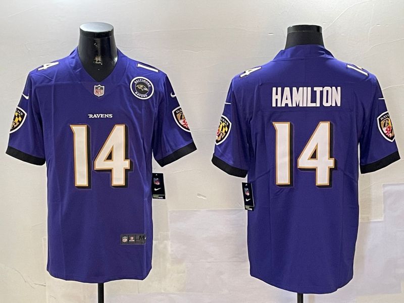 Men Baltimore Ravens #14 Hamilton Purple Second generation 2024 Nike Limited NFL Jersey style 2->baltimore ravens->NFL Jersey
